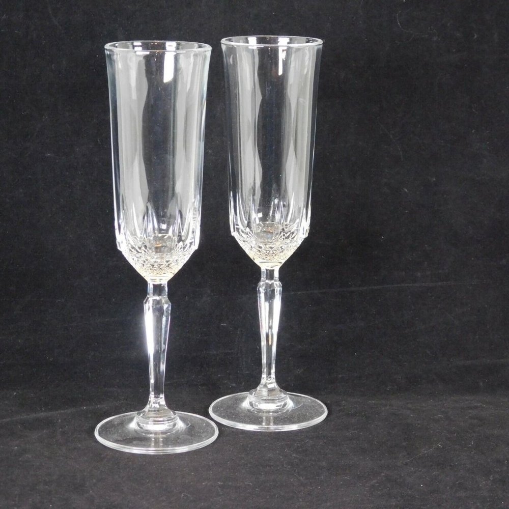 Set of 2 Cut Crystal Champagne Flutes 8.5 in tall Hexagonal Stem Brilliant Cut - Picture 2 of 9